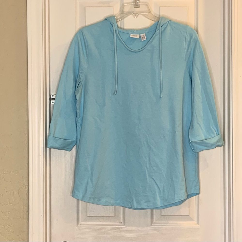 Weekends by Chicos Blue Hooded Pullover Size XL